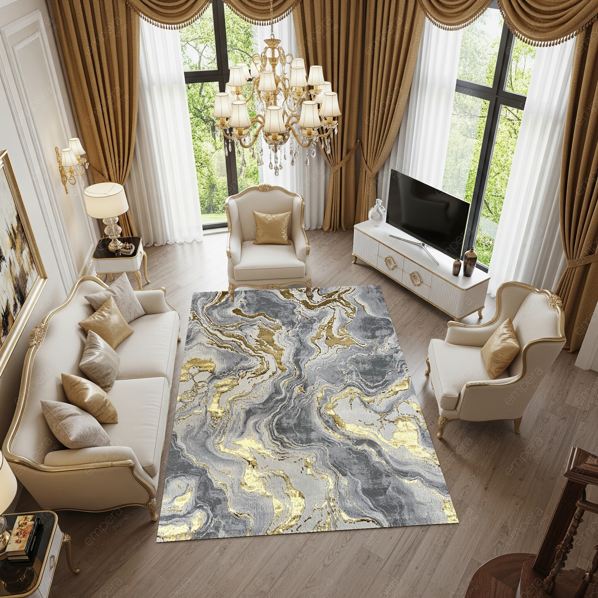 Covor Buse Galaxy, Galben Gold, Living, Dormitor, Modern