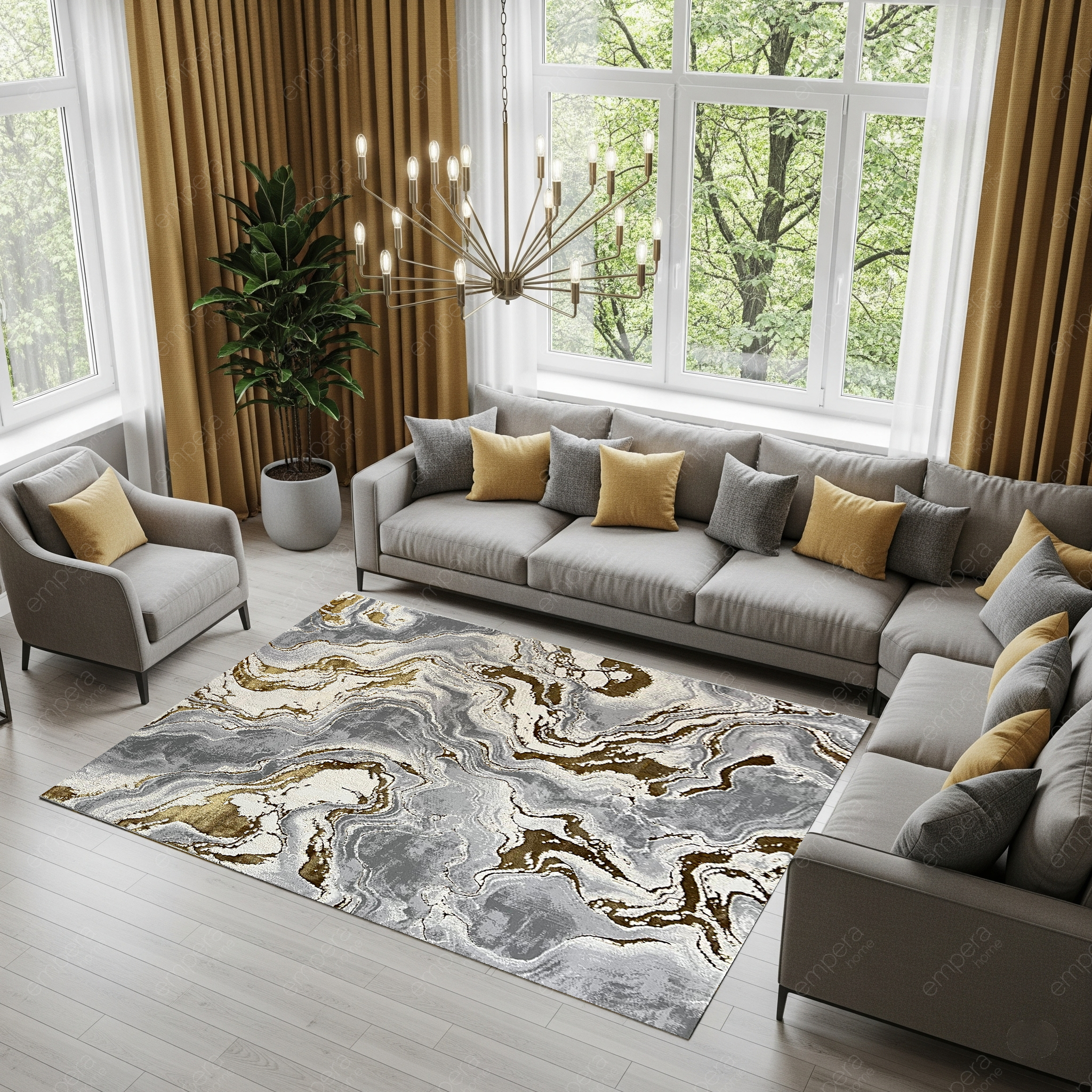 Covor Buse Galaxy, Galben Gold, Living, Dormitor, Modern