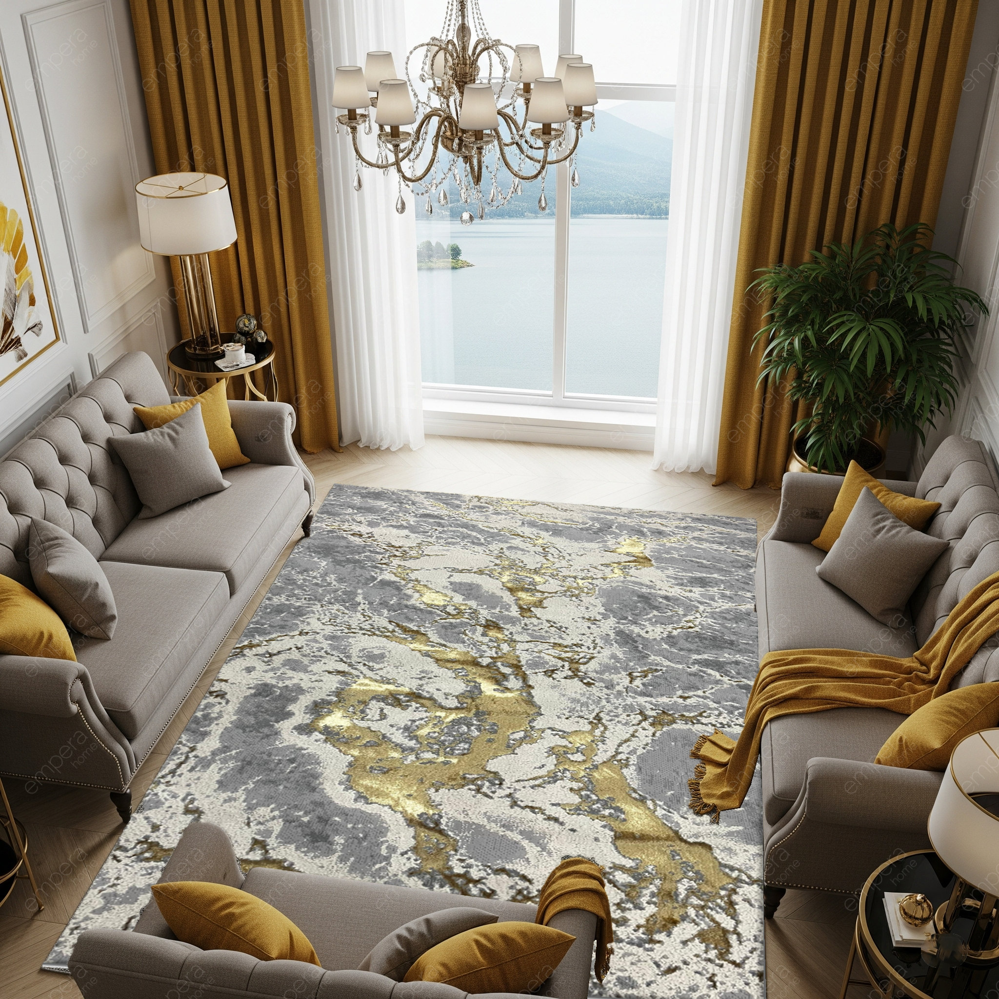 Covor Buse ,Fulgerul Galben, Auriu  Living, Dormitor, Modern