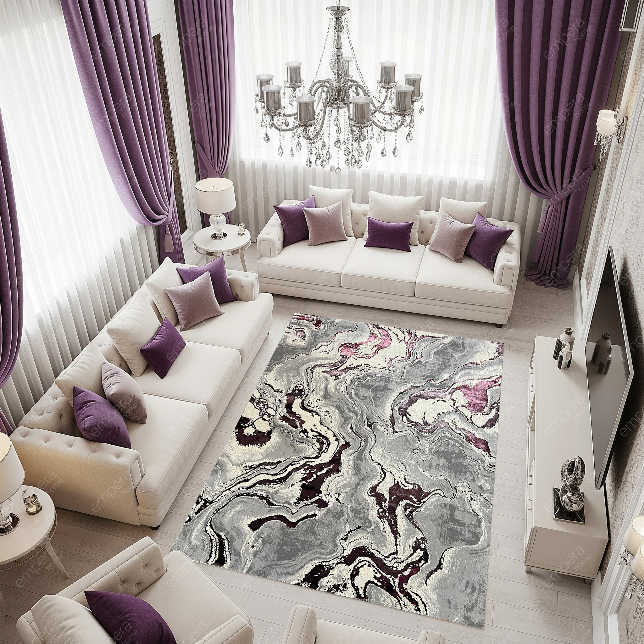 Covor Buse Galaxy, Lila, Living, Dormitor, Modern