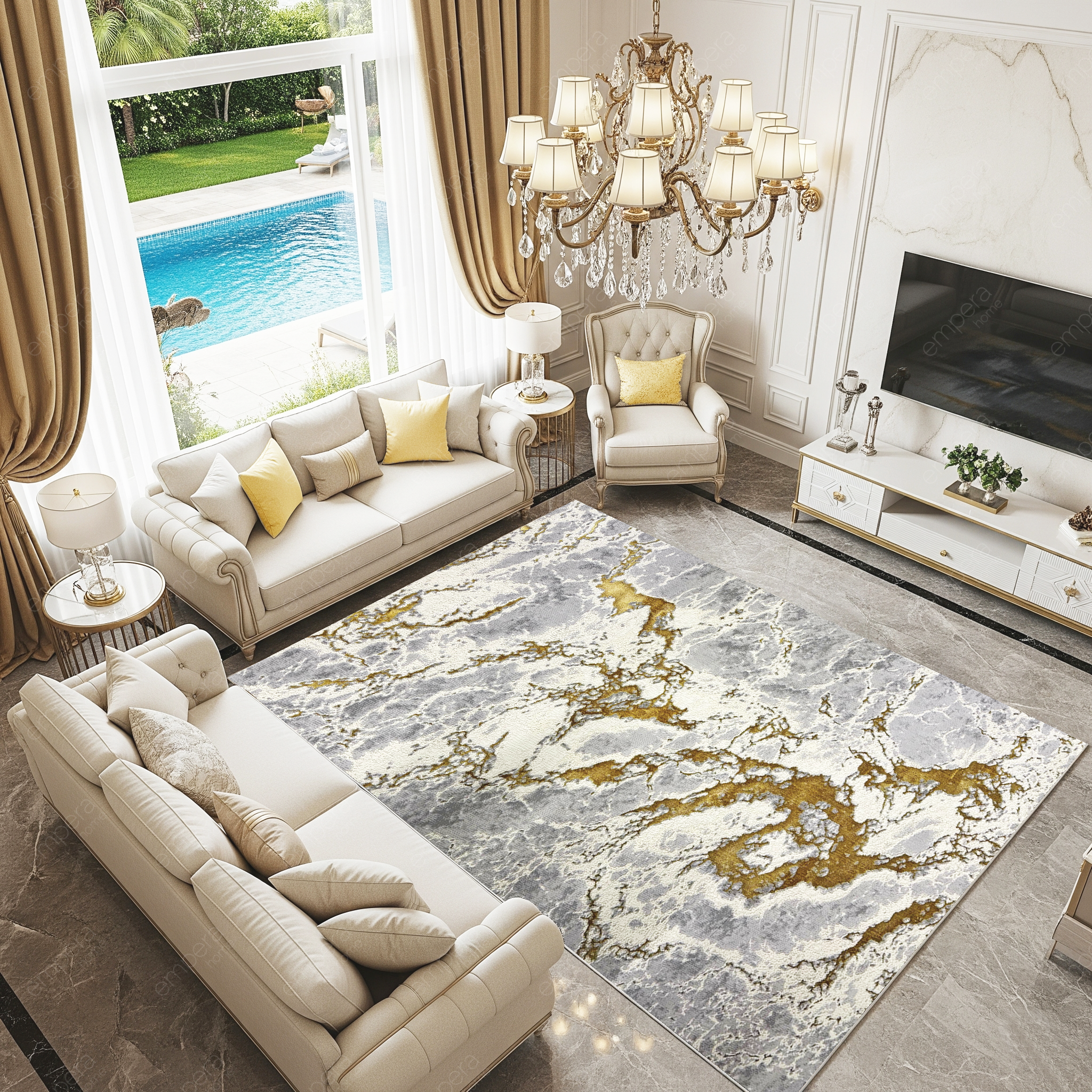 Covor Buse ,Fulgerul Galben, Auriu  Living, Dormitor, Modern
