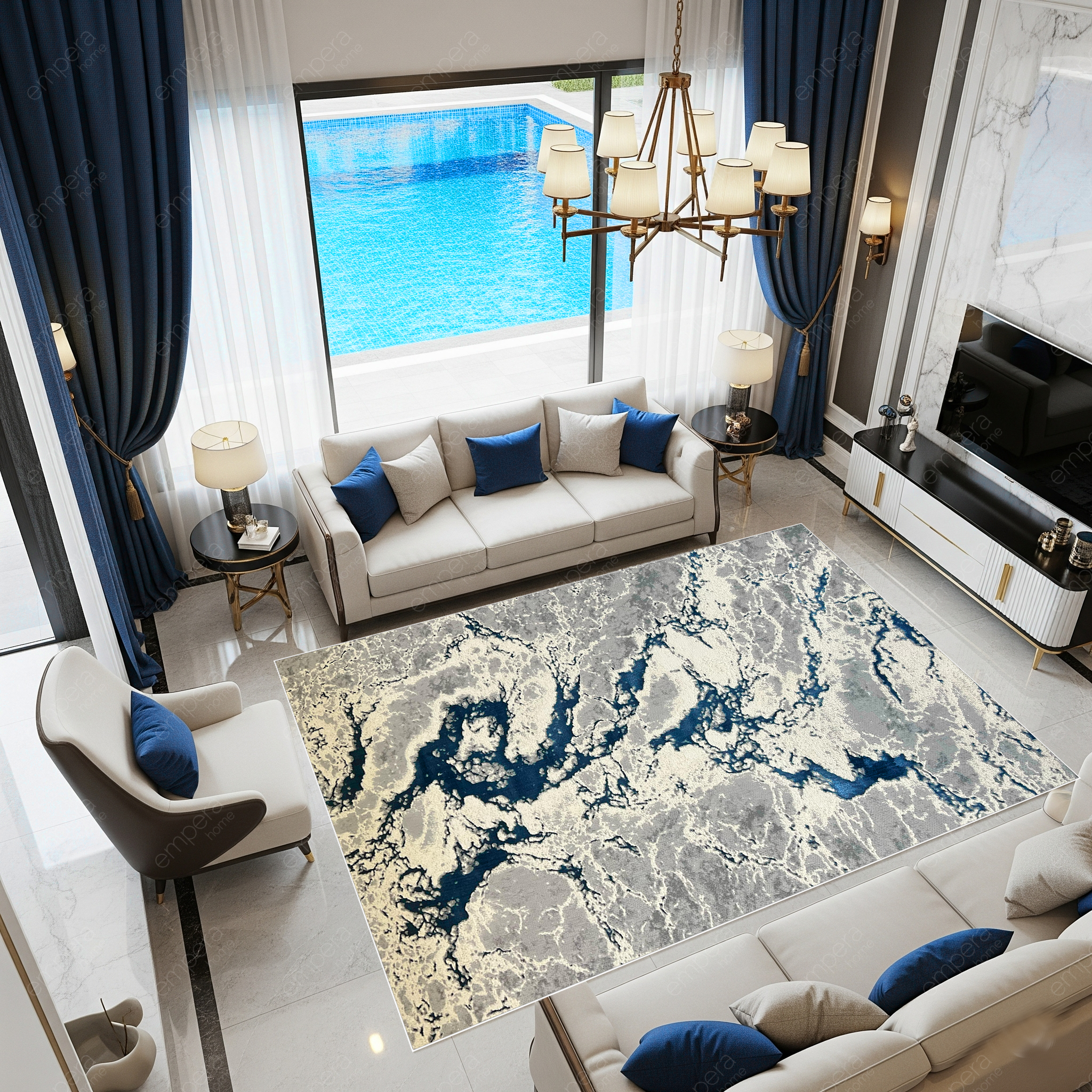Covor Buse ,Fulgerul , Albastru  Regal, Living, Dormitor, Modern