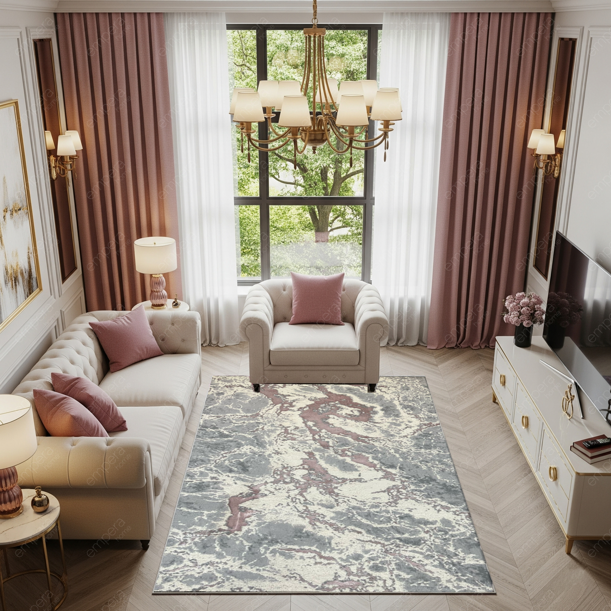 Covor Buse ,Fulgerul , Roz, Pudra Living, Dormitor, Modern