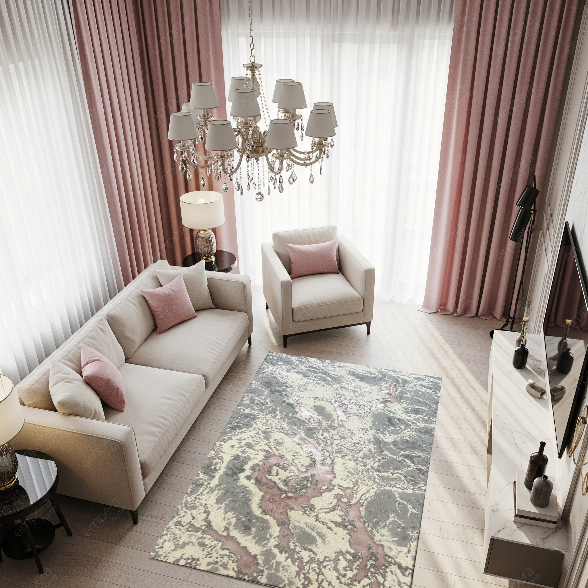 Covor Buse ,Fulgerul , Roz, Pudra Living, Dormitor, Modern