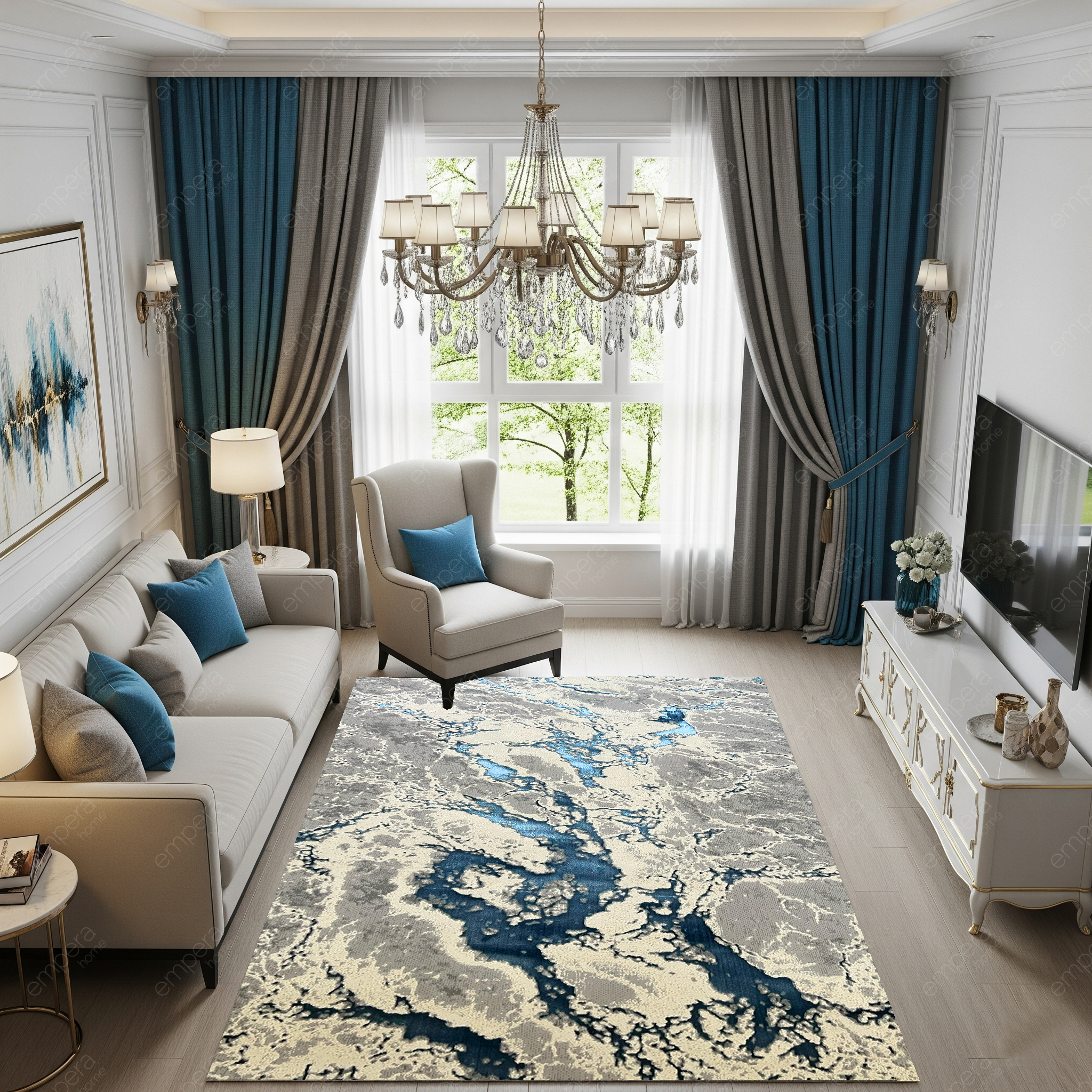 Covor Buse ,Fulgerul , Albastru  Regal, Living, Dormitor, Modern