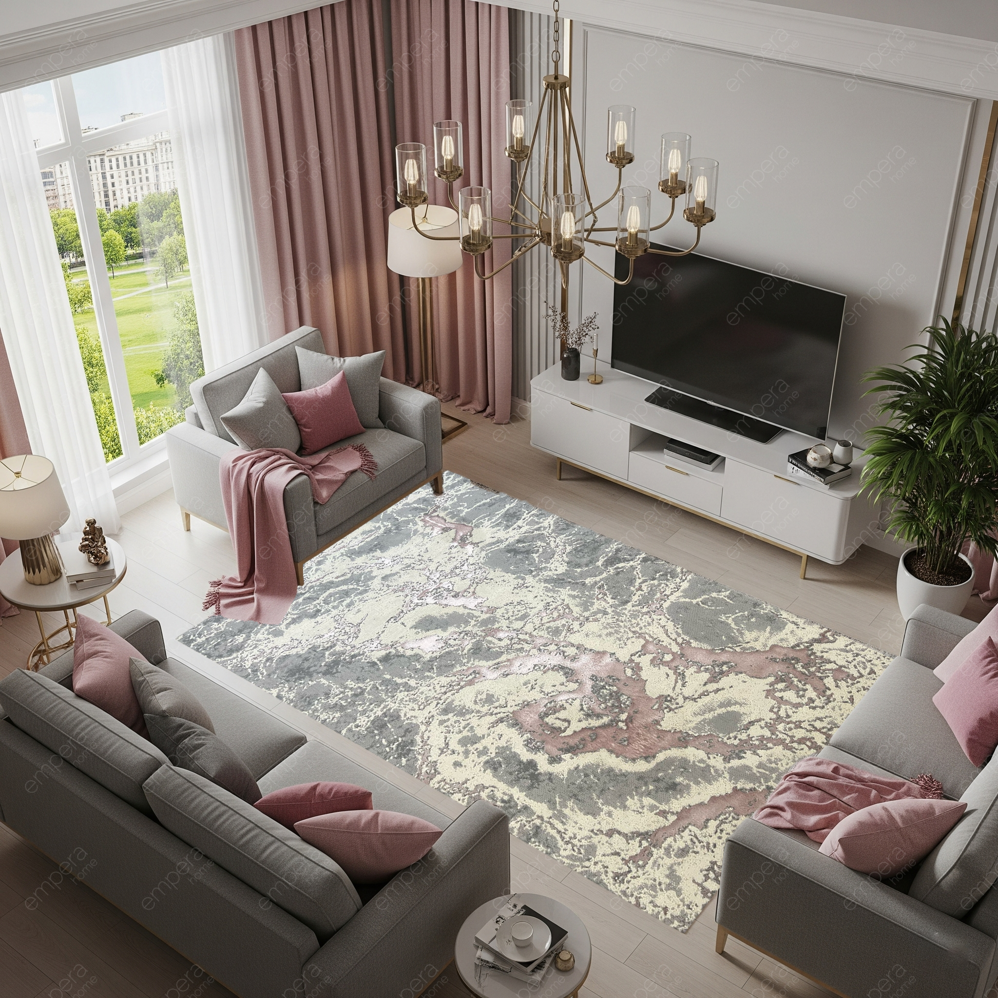 Covor Buse ,Fulgerul , Roz, Pudra Living, Dormitor, Modern