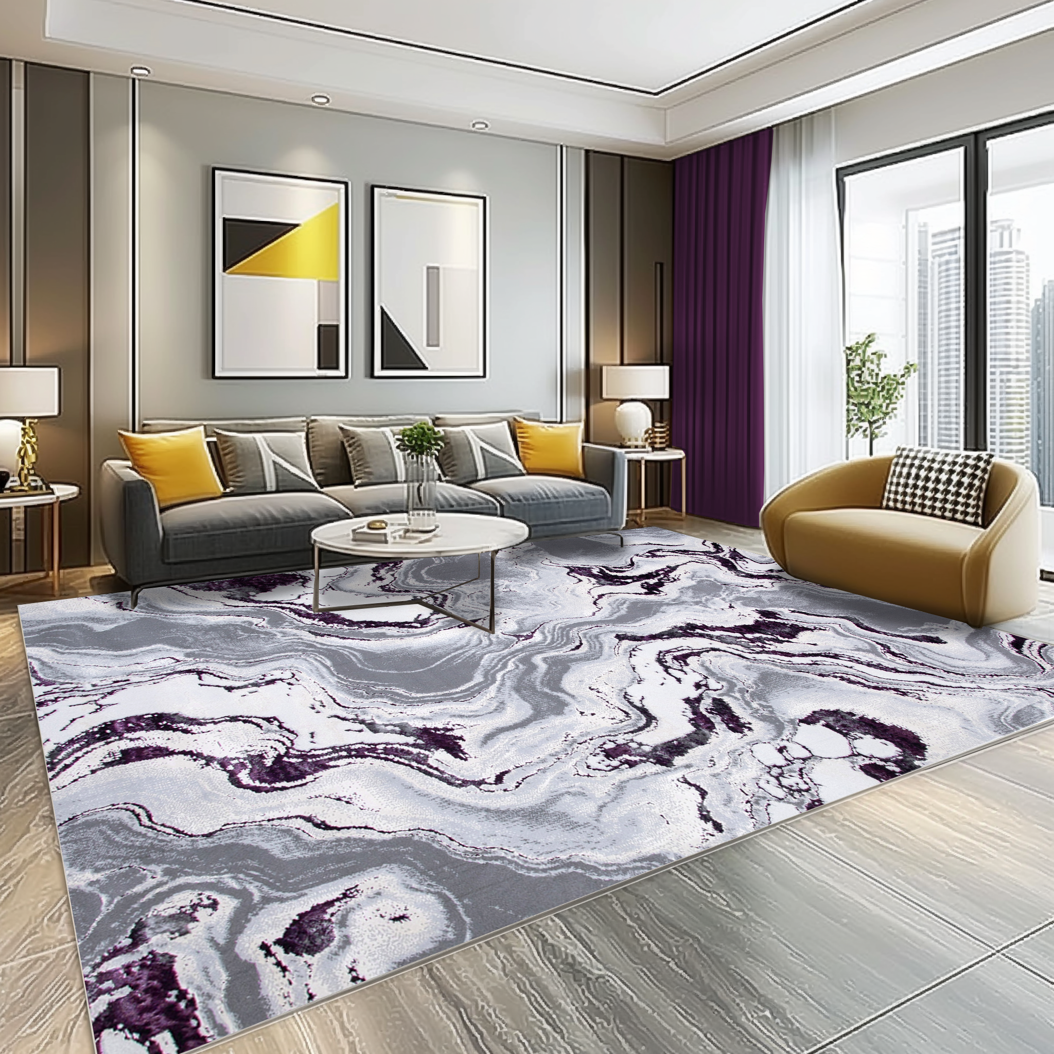 Covor Buse Galaxy, Lila, Living, Dormitor, Modern